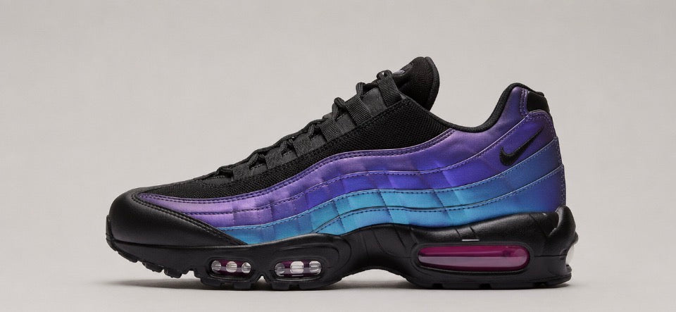 Nike Air Max 95 OG, in the Black / Persian Violet / Wolf Grey / Black